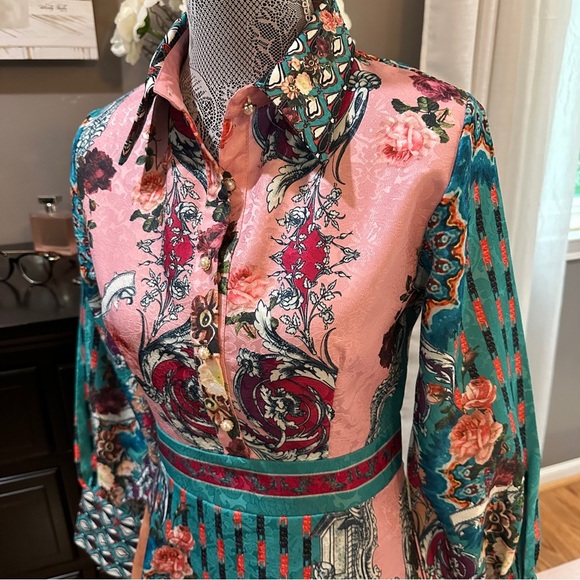 * RARE Dalia MacPhee Floral Baroque Print Shirt Dress Size S - Picture 3 of 16